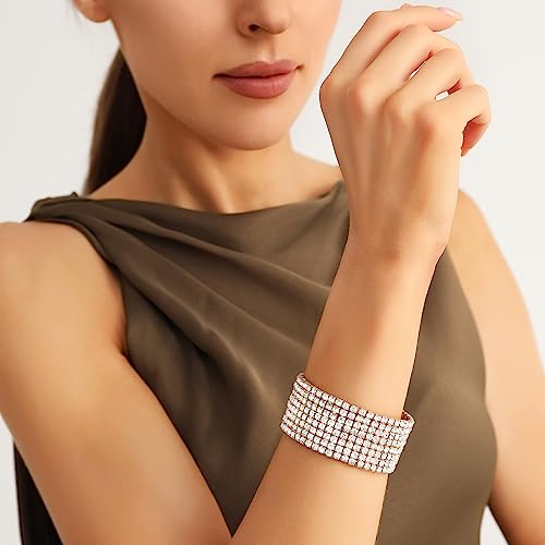Zealmer Sparkle Multicolor Rhinestone Stackable Stretch Bracelets for Women - color: 8 Row Gold