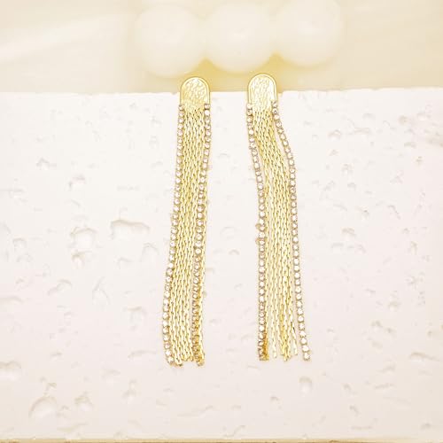 Gold Earrings for Women Trendy, Simple Dainty 14K Gold Plated Paperclip Square Chain Link Dangle Hoops Earrings Pin Stud Huggie Earrings Lightweight Hypoallergenic Minimalist Aesthetic Gold Jewelry for Christmas Gifts - color: tassel earrings-B