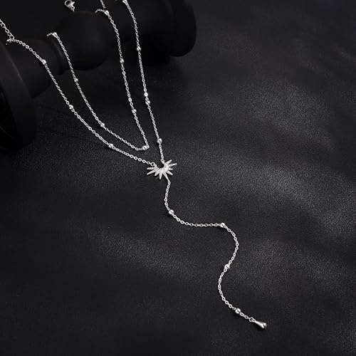CHESKY Long Necklaces for Women, 14k Gold Plated/Streling Silver Lariat Necklace Dainty Statement Prom Necklace Rosary Cross Sun Drop Pendant Dangle Necklace Gold Prom Jewelry for Women Gifts - style: y necklace 12