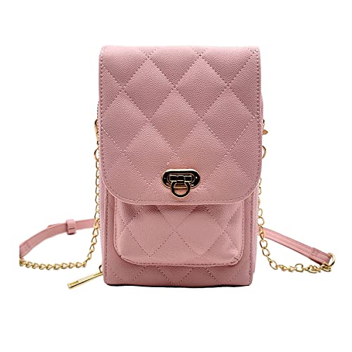 Phone Crossbody Bags for Women Small Vegan Leather Mini Shoulder Wallet Card Quilted Purse - color: D - Pink