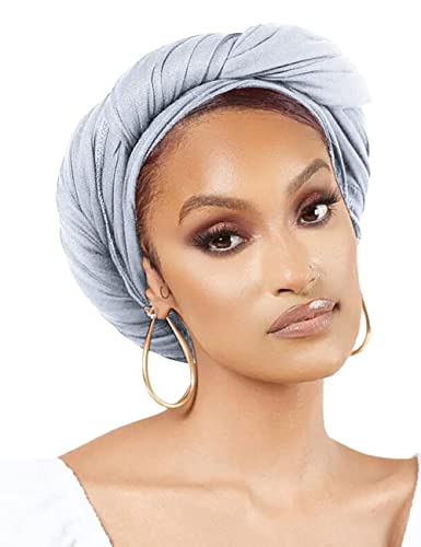 Nonbongoy Head Wraps for Black Women Stretch Headwraps Large Hair Wraps Hijab Scarves for Muslim Head Scarf Turban Headbands - color: 1-light Grey Headwrap