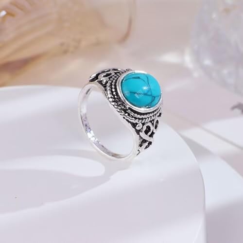 Turquoise Ring Handmade Boho Vintage Statement Thumb Knuckle Ring Western Country Concert Jewelry Gift for Women Wife Mom Sister Friend