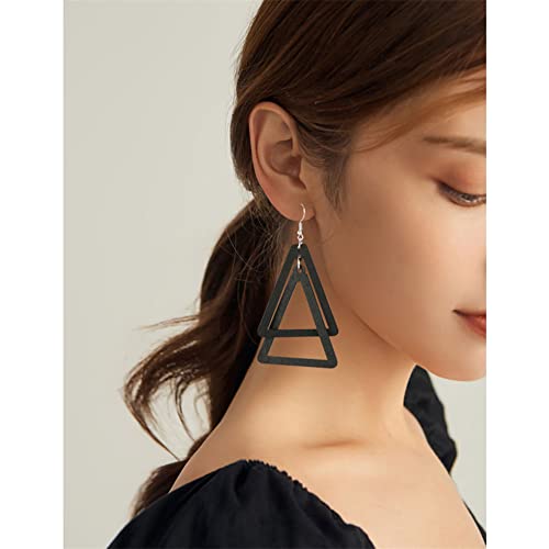 ANXIN Boho Personality Retro Tassel Rectangular Wooden Contrasting colors Earrings Chic Green Temperament Geometric Earrings Jewelry Gifts For Women - color: Black Wooden Earrings