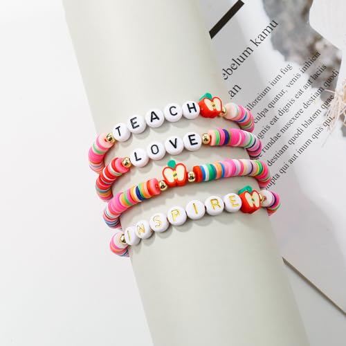 Elegance 11 designs Heishi Beaded Bracelets For Women Polymer Clay Colorful Surfer Stackable Beads Boho Bracelet Summer Beach Jewelry - color: Teacher-Colorful