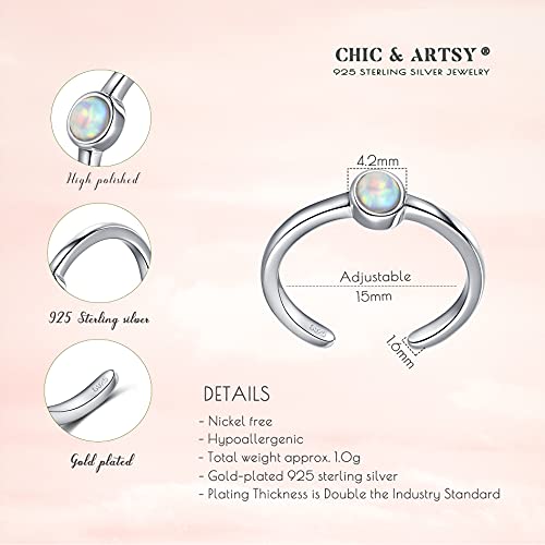 CHIC & ARTSY 925 Sterling Silver Open Toe Ring for Women - Lightweight Comfortable Yoga Toe Rings, Adjustable Stackable Toe Rings, Boho Coastal Vacation Beach Foot Jewellery - color: Opal/silver