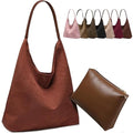 Large Work Tote Bags for Women, Boho Slouchy Suede Purses Handbags - color: Brown