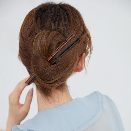 12 Pcs Vintage Wood Hair Sticks Bamboo Shape Hair Chopsticks Japanese Chinese Hairpin Decorative Retro Hair Forks Hanfu Pins Bun Holders for Long Hair Women - color: Black+Brown
