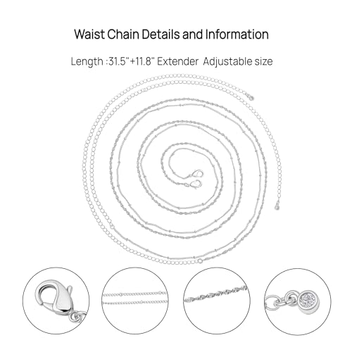 Waist Chain Belt for Women - 14K Gold Plated/Silver Layered Belly Chains for Women Sexy Bikini Beads Gold Jewelry Accessories Body Chain Gifts - color: Waist Chain-Wave Beads-Silver