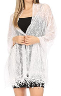 Sakkas Mari Women's Large Lightweight Soft Lace Scarf Wrap Shawl Floral and Fringe - color: Style4-white