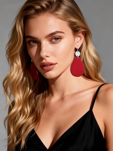 Elisheva Bohemian Lightweight Mother of Pearl Shell Drop Dangle Earrings for Women, Boho Chic Hippie Waterdrop Statement Jewelry Gift - color: red