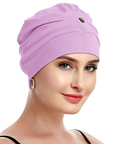 osvyo Cotton Chemo Turbans for Women Cancer Hairloss hat - Cotton Lightweight Headwear Sealed Packaging - color: Cotton Light Purple