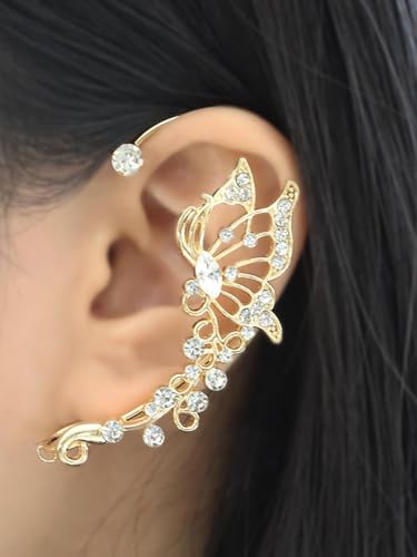 2 PCS Butterfly Ear Cuff Fairy Wing Cuff Wraps Vintage Non-Piercing Fake Earrings for Women Bridal Wedding Party Prom Ball Jewelry Crystal Rhinestone Sparkling - style: Style2