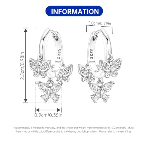 925 Sterling Silver Dangle Earrings for Women, Butterfly&Bee Animals Design, Hypoallergenic Jewelry gifts - color: Three butterfly earrings