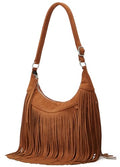 Suede Fringe Crossbody Bag for Women Ladies Stylish Leather Shoulder Bag Purse Handbag Fall Winter Spring - color: Brown