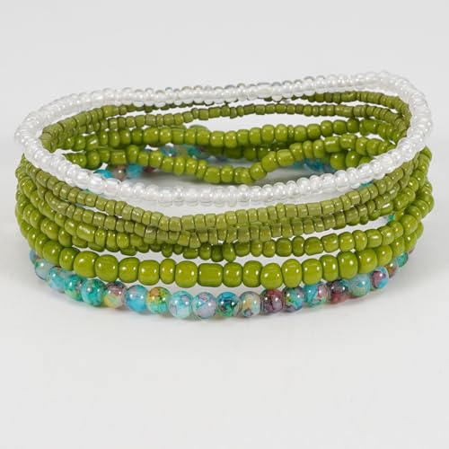 Caiyao Bohemian Multilayer Stackable Seed Beaded Bracelets Colorful Crystal Glass Beads Strand Bangle Bracelet BFF Wristbands Bracelet for Women Summer Beach Hawaii Jewelry Birthday Gifts - color: Green 4