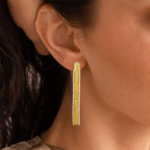 Gold Earrings for Women Trendy, Simple Dainty 14K Gold Plated Paperclip Square Chain Link Dangle Hoops Earrings Pin Stud Huggie Earrings Lightweight Hypoallergenic Minimalist Aesthetic Gold Jewelry for Christmas Gifts - color: tassel earrings-B