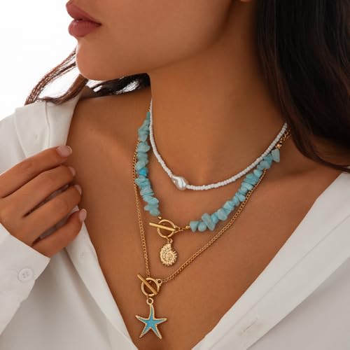 Western Necklaces Boho Layered Charm Necklace for Women Turquoise Beaded Choker Ox-head Pendant Necklace Western Jewelry for Women Cowgirl Accessories - color: Style