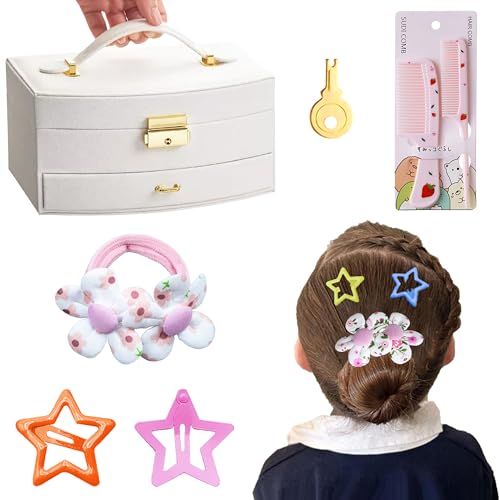 252 Pcs Hair Accessories for Girls Jewlry Box, Back to School Hair Accessory Gift Hair Stuff Storage including Hair Clip,Hair Barrettes,Hair Ties,Hair Bows for Little One Teen Age 3-12 (WIHTE) - color: WIHTE