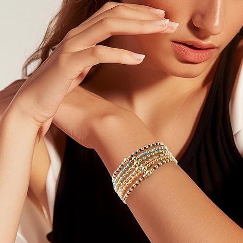 Gold Beaded Stackable Friendship Bracelets Set for Women, Handmade Boho Stretch Summer Jewelry Gift. - color: 0903S