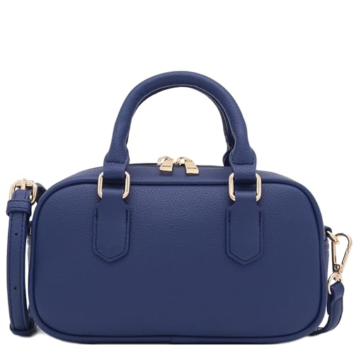 FashionPuzzle Mini PU Leather Satchel Purse Top Handle Crossbody Bag - color: Navy
