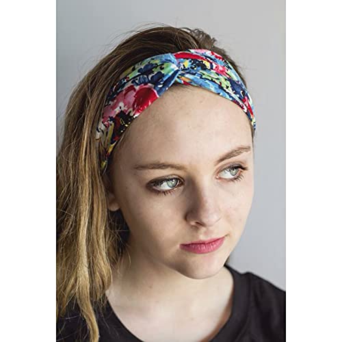 DRESHOW 6 Pack Boho Cotton Non-Slip Headbands for Women Girls Yoga Workout Running Knotted Turban Floral Elastic Head Wrap - color: 6 Pack Cross Flower Printed a