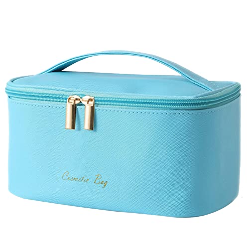 Meiyuuo Makeup Bag Large Cosmetic Bags for Women Girls Cute Travel Zipper Pouch Toiletry Organizer for Beauty Essentials Waterproof (Bright Blue) - color: Bright Blue