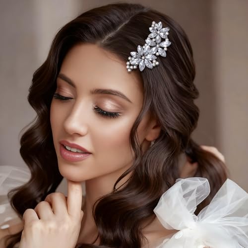 Crystal Flower Hair Clips,4Pcs Rhinestone Hair Clips Elegant Accessories for Women Bride Wedding Party Festivals