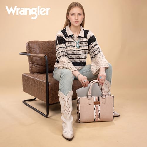 Montana West Wrangler Animal Print Tote Bag for Women Western Purse Boho Top Handle Satchel Handbag - color: Cow Lihgtpink