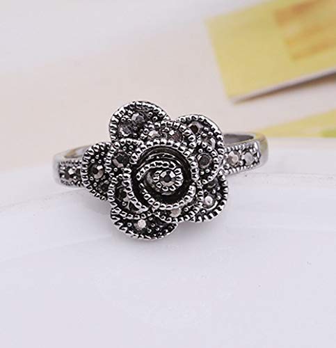 Women's Black Rings Vintage Rings Statement Rings for Women Band Marcasite Crystal Rings for Women - color: Black1