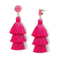Me&Hz Colorful Layered Tassel Earrings Bohemian Statement Tiered Tassel Big Dangle Drop Earrings for Women Druzy Studs Valentine’s Day Gift - color: 02 Hot Pink