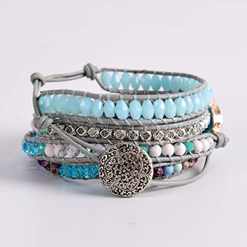 YGLINE Natural Stone Bracelet 5 Wraps Bracelet Handmade Blue Color Boho Bracelet for Women Bracelet - color: turquoise 5