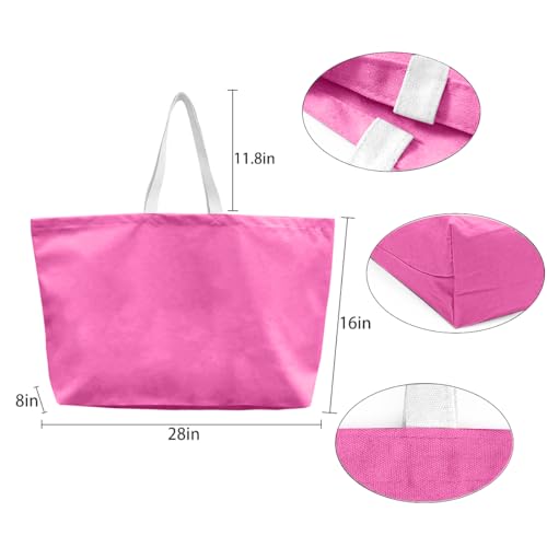 Large Canvas Tote Bag-Extra Big Shopping Beach Totes Bags Reusable Largest Grocery Plain Solid Bag 28"x8"x16" - color: Pink