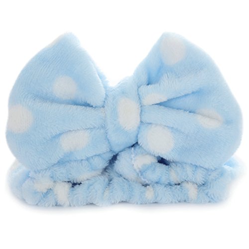 Hairizone Cute Makeup Headbands for Face Wash Shower Spa Elastic Head Band with Soft Big Bow Hair Band for Women Wrap 2 Pack (Pink/Blue) - color: Pink+Light Blue