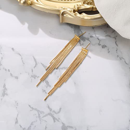 BriLove Fashion Long Chandelier Tassel Fringe Dangle Drop Earrings for Wedding Women Party Prom Gold-Tone