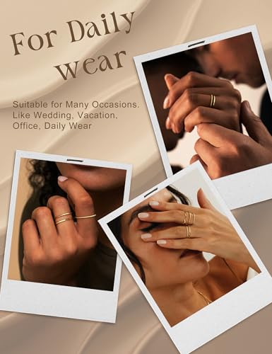 THUNARAZ 8Pcs 1mm Stainless Steel Rings for Women Men Fashion Plain Band Knuckle Stacking Midi Thumb Dainty Thin Rings Set Size 5-10 Silver Gold Tone - color: Gold
