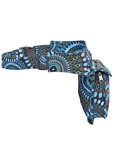 The Collection Royal Handmade Festival Waistpack Boho Hippie Waist Bag Hip Bum Running Belt Fanny Pack Travel Utility Belt (Blk+Blu) - color: Blk+Blu