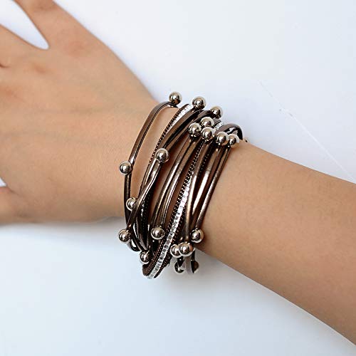Artilady Leather Wrap Bracelets for Women - Pearl Bracelets Handmade Clasp Bangle Bracelet with Beads Jewelry Gift for Women and Mother - style: Brown with Beads