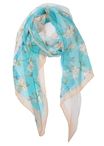 YOUR SMILE Ladies/Women's Lightweight Floral Print/Solid Color mixture Shawl Scarf For Spring Summer season - color: Light Blue Flower