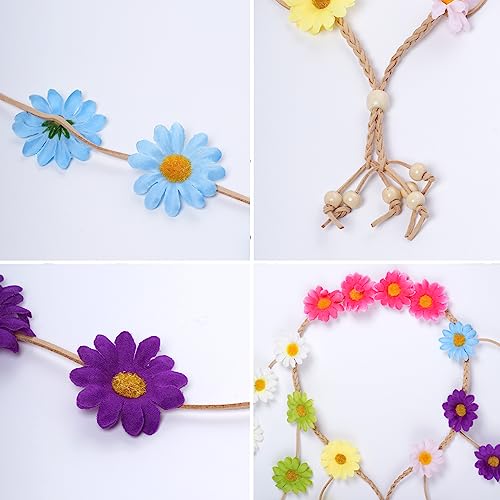 Sucrain 2pcs Flower Hippie Headband Floral Crown Summer Sunflower Hair Accessories for 70 s Bohemian Costumes Style for Women(Multicolor + Beige) - color: Multicolor + Beige