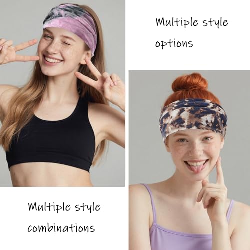 6 Pack Boho Style Women's Headbands, Non slip Fashion Wide Elastic hairband, Daily Sports Yoga Workout Women's Hair Bands,Floral Print-Splashing Ink - color: Type 9