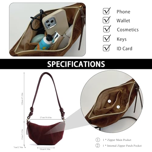 Suede Bags for Women Small Suede Purses Crescent Bag Crossbody Shoulder Bag Trendy Tote Handbags - color: A Suede Wine Red