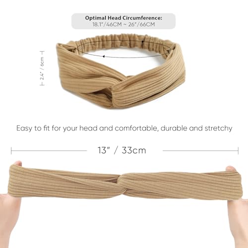 AQOKKA Elastic Knotted Headbands for Women Cloth Head Hair Bands for Women's Hair Non Slip Boho Wrap Twisted Hair Accessories - color: 4 Pack Cross Ribbing : Pink, Coffee, Light Pink, White