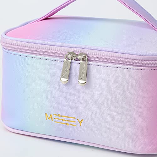 Meiyuuo Makeup Bag Large Cosmetic Bags for Women Girls Cute Travel Zipper Pouch Toiletry Organizer for Beauty Essentials Waterproof (Gradient Rainbow Pink) - color: RAINBOW PINK