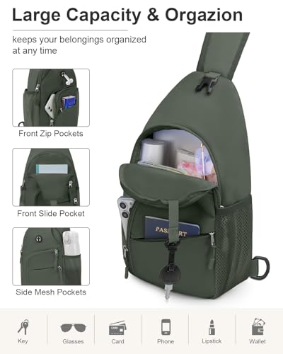 Pritent Crossbody Bags for Women Man, Waterproof Sling Bag Backpack Trendy Casual Cross Body Bags with Convertible Shoulder Strap Chest Bag for Camping Hiking Travel Essentials (Wine, Medium) - color: Green, size: Medium