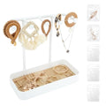 Jewelry Organizer Stand, Necklace Holder with Wooden Tray 5 Storage Hooks, Earring Holder with 5 Pcs Jewelry Bags for Bracelet,Chains,Rings,Earrings,Keys Watches,Necklaces (White) - color: White