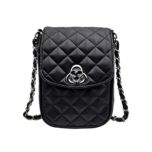 Phone Crossbody Bags for Women Small Vegan Leather Mini Shoulder Wallet Card Quilted Purse - color: C - Black & Silver