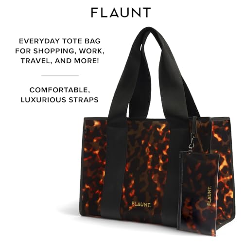FLAUNT Everyday Tote Bag with Phone Pouch for Women - Lightweight, Airline Approved, Easy To Carry, Foldable & Washable - color: Tortoise Shell