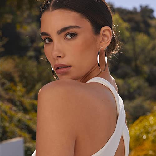 EXGOX Silver Hoop Earrings for Women - Sterling Silver & 14K Gold Plated - Hypoallergenic 925 Silver - Big Hoop Earrings (30/40/50/60/70mm) - color: 4MM Wide-Silver 50mm