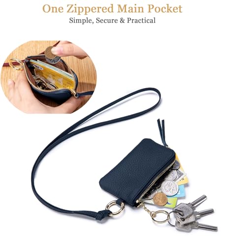 Small Leather Coin Purse for Women with Wrist Strap & Keychain – Mini Zipper Coin Pouch, Compact Change Holder & Travel Wallet with Gift Box (Royal Blue) - color: Royal Blue