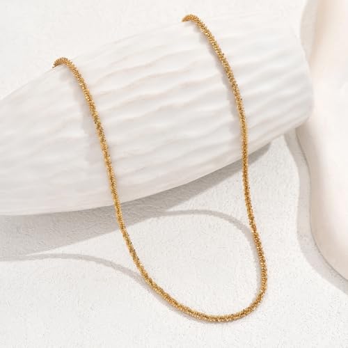 NONAMOIS Gold Chain Necklace for Women Dainty 18K Gold Plated Thin Satellite Beaded Turquoise Necklace Simple Layered Boho Jewelry Christmas Gifts - color: Shiny Rope-Gold